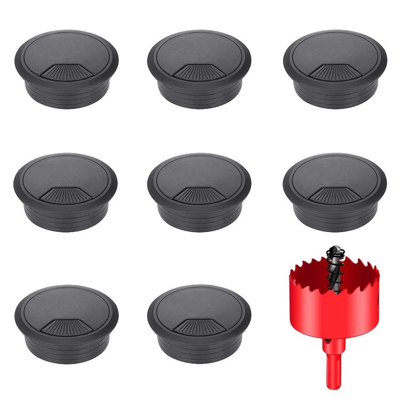 TuTuYa 8PCS Desk Grommet, Desk Grommet 2Inch(50mm) Desk Cable Grommet Desk Cable Hole Covers with Hole Saw, Ideal Solution for Office and Home Table Cable (Black, 2Inch_50mm) - Image 1